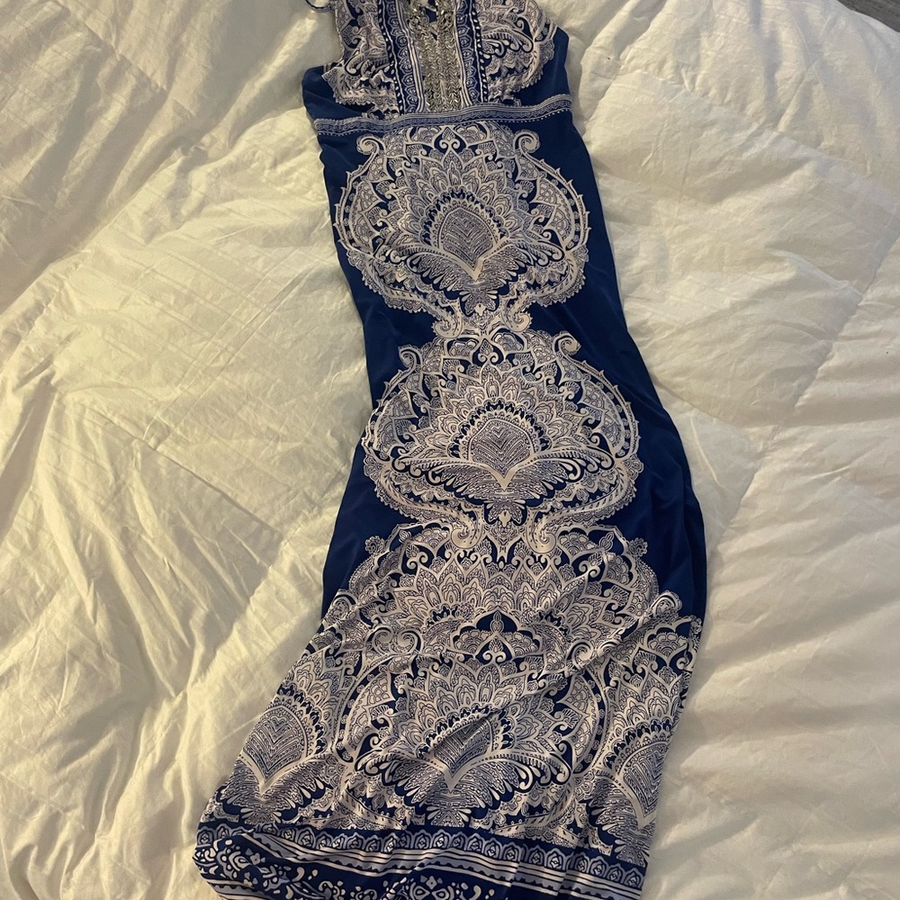 INC International Concepts Navy and Silver Maxi Dress